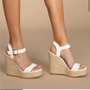 Lulus Beachy Dreams White Espadrille Wedges